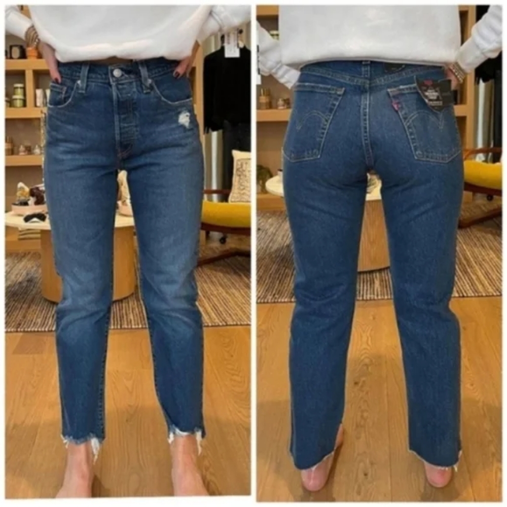 Levi's 501 Crop High Rise Waisted Jeans Charleston Fun Straight Leg Waist